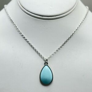 Elegant Silver Tone Aqua Teardrop Necklace-Everyday Jewelry- must -have